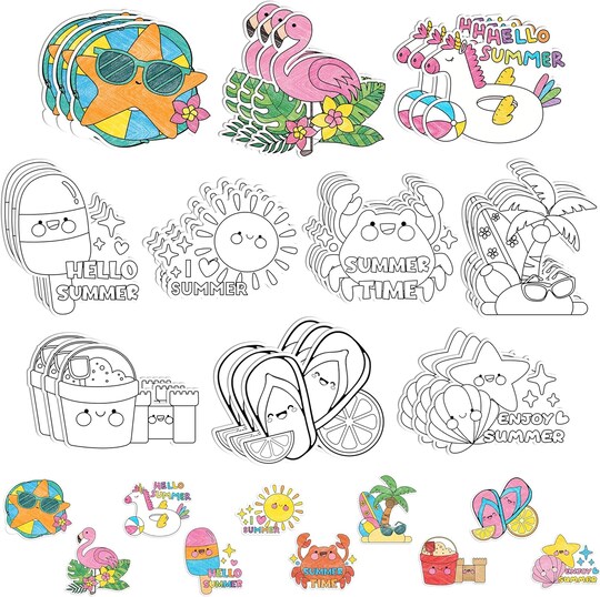30 Set Kids DIY Coloring Fridge Magnets Craft Kit – Make Your Own Beach Summer Magnet Art Activity Set, Classroom Creative Art Supplies, Birthday Party Favors, School & Camp Craft Project